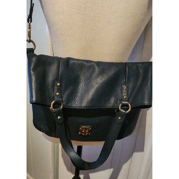Classic TOMMY HILFIGER Black Large 3-way LEATHER Crossbody ShoulderBag Purse EuC - Picture 1 of 13